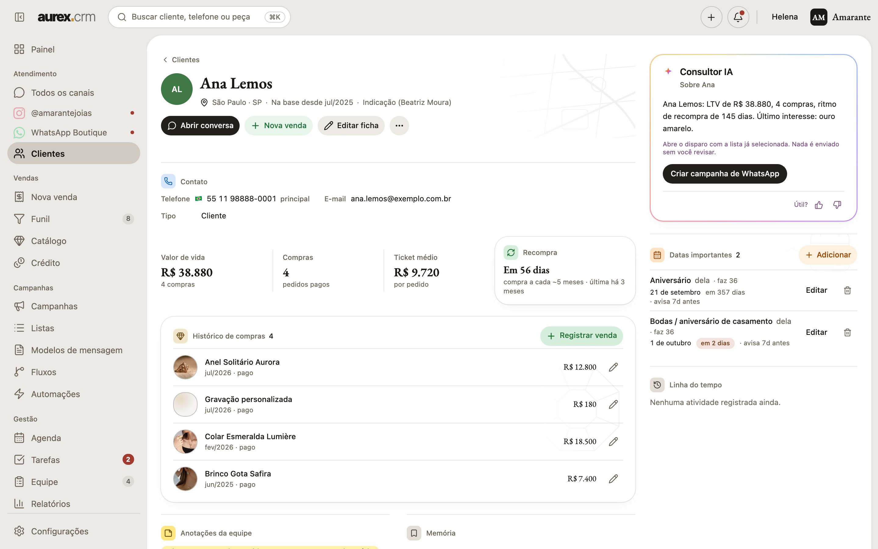 Ficha de cliente no Aurex